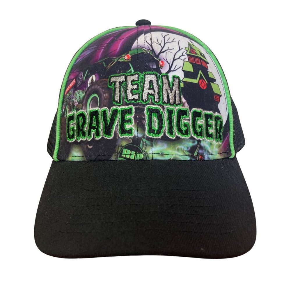 Team Grave Digger Monster Jam Trucker Hat Snapback Mesh Haunted House Halloween
